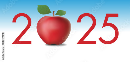 Carte de vœux pleine de bonne résolutions pour 2025, avec une pomme rouge, symbole d’une vie saine et énergique.