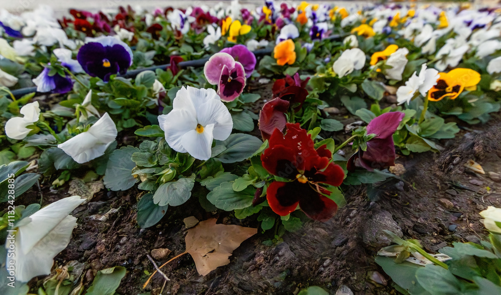 colorful pansy flowers in a garden