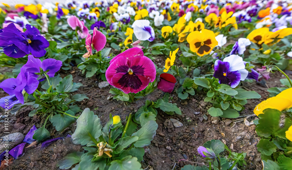 colorful pansy flowers in a garden