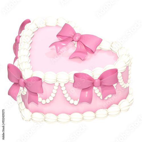 Cute 3D vintage coquette Heart-Shaped Pink Cake with Bows