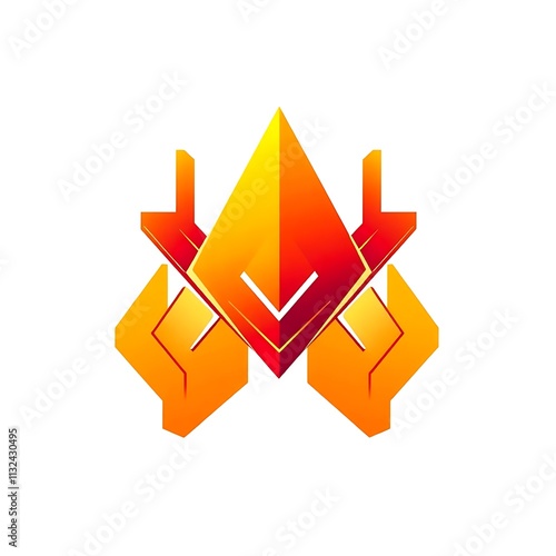 Abstract Flame Logo: A vibrant, geometric logo design featuring a flame-like shape in shades of orange and yellow, symbolizing energy, passion, and innovation. photo