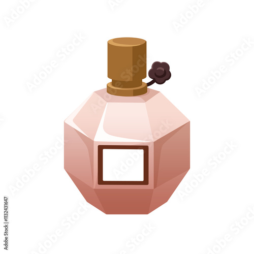 Perfume bottle design. Scent in vial, elegant cosmetic product packaging. Odor, fragrance in geometric jar. Fragrant fluid, eau de toilette. Flat vector illustration isolated on white background