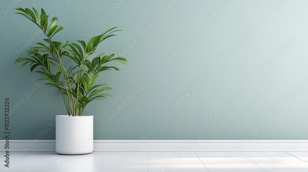 Fototapeta premium Minimalist Green Wall Room Interior with Plant