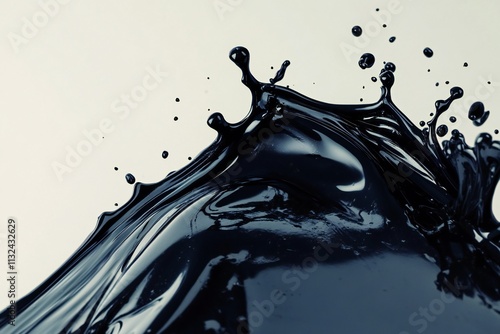 Dramatic splash of black fluid on a smooth background. Modern trendy tone hue shade photo