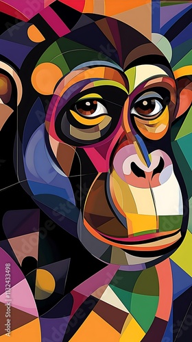 Pop art monkey design cubism colorful pattern image photo