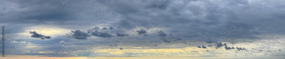 Fototapeta premium Dark blue atmosphere cloudscape panoramic romantic outdoors scenery background