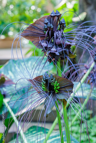 Tacca chantrieri flower blooming in a greenhouse. photo