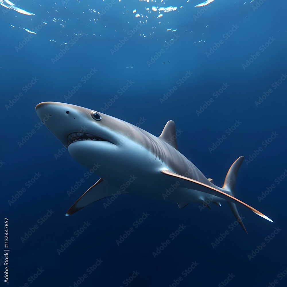 Obraz premium Majestic blacktip reef shark swimming in deep water generated by AI