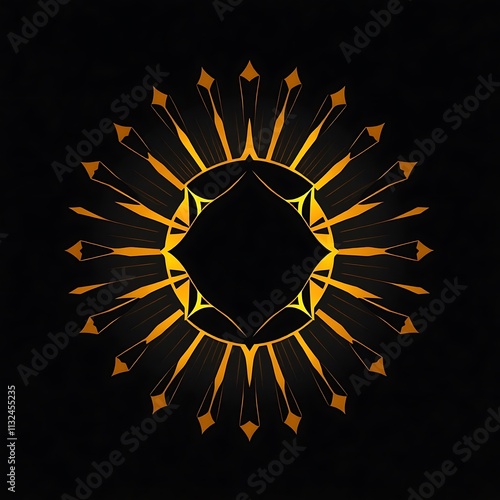 Golden Radiance Mandala:  A mesmerizing mandala design, radiating golden light against a deep black background. Perfect for spiritual, luxurious, or mystical themes.  photo