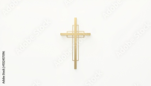 Gold cross on a white background representing faith and spirituality with minimalistic style