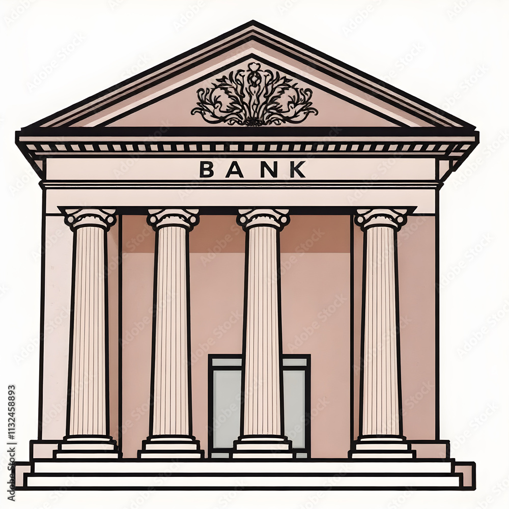 Fototapeta premium Bank building illustration on white background. Generative AI
