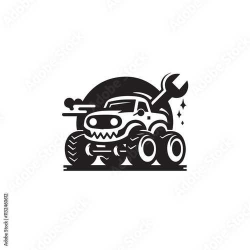 Monster car cartoon vector logo illustration eps 10