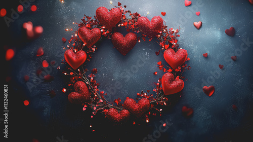 Beautiful Heart-Shaped Valentine Wreath Designs with Floating Red Hearts, Perfect for Romantic Decor, Gifts, and Celebrations, Captured with Expert Composition and Lighting Techniques