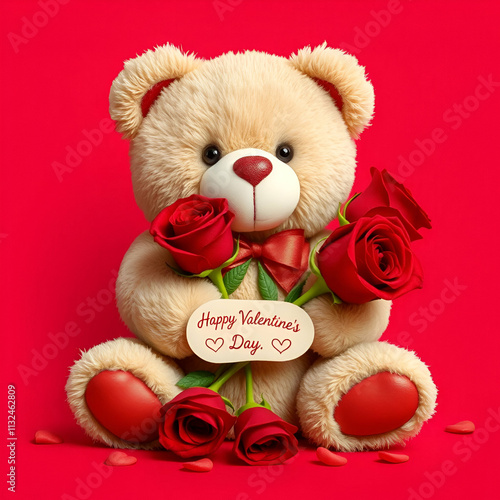 Teddy bear and roses for valentines day.