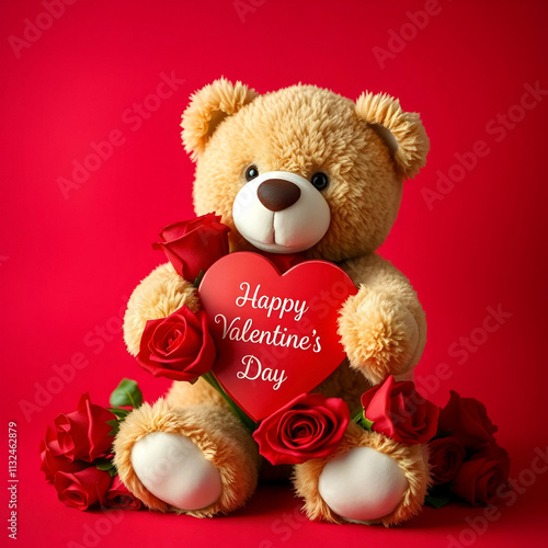 Teddy bear and roses for valentines day.