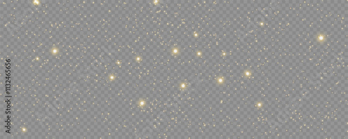 Golden sequins glow with many lights. Glittering dust. Luxurious background of golden particles. Festive sparkling gold dust png. Holiday powder dust for cards, invitations, banners, advertising.