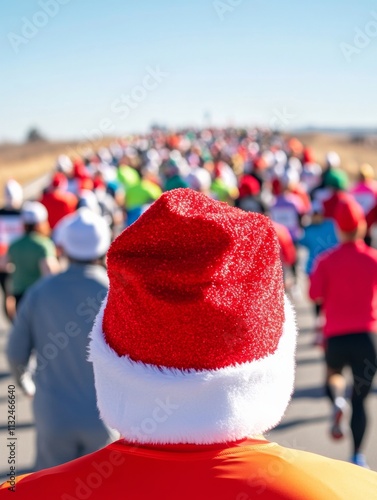 Wallpaper Mural Festive Charity Run Large Crowd with Christmas Hats and Cheerful Holiday Outfits Torontodigital.ca