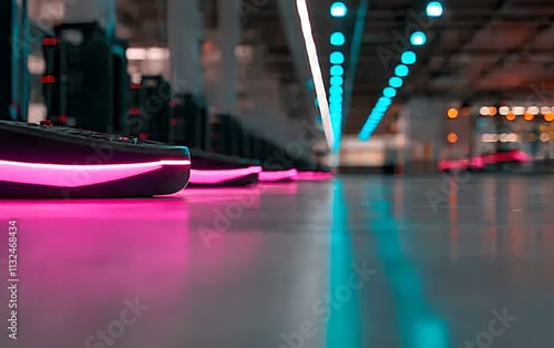 Wallpaper Mural Futuristic pink-lit charging stations in a modern interior. Torontodigital.ca