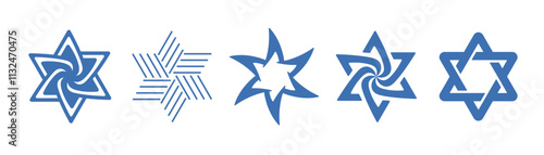 Star of David collection. Abstract Religion Jewish signs.Geometric emblem of hexagram. Vector illustration on white background