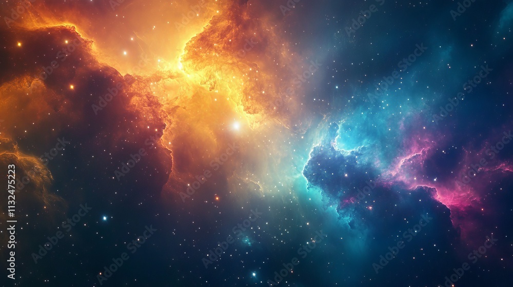 Obraz premium Vibrant colorful space galaxy nebula with starry night cosmos and radiant supernova – stunning universe and astronomy-themed background wallpaper for science and space enthusiasts