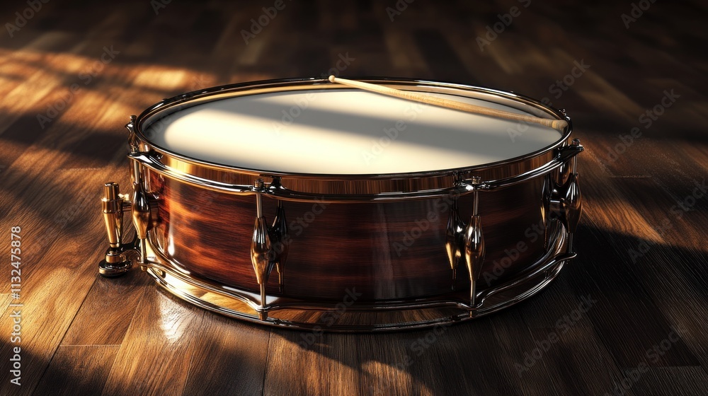 Obraz premium Snare Drum on Wooden Floor: A Musical Still Life