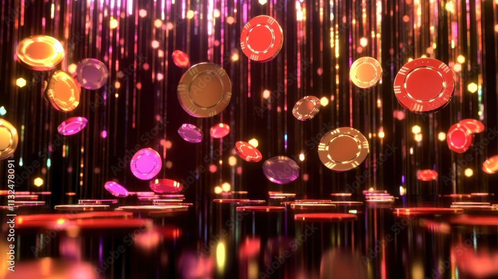 Obraz premium Vibrant Casino Chips Raining Down in a Sparkling Display