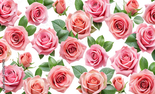 Pink roses isolated on white background.AI GENERATED