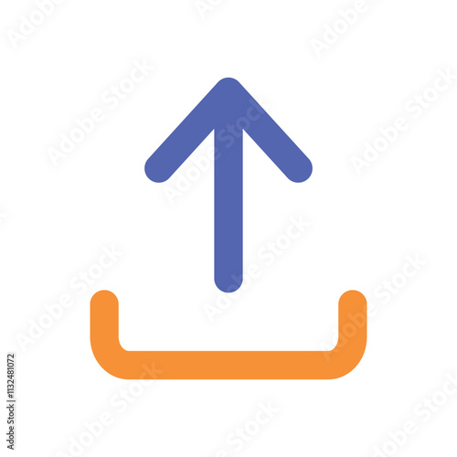 The image shows a simple pixel art icon depicting an upward arrow inside an orange box symbolizing an upload function.