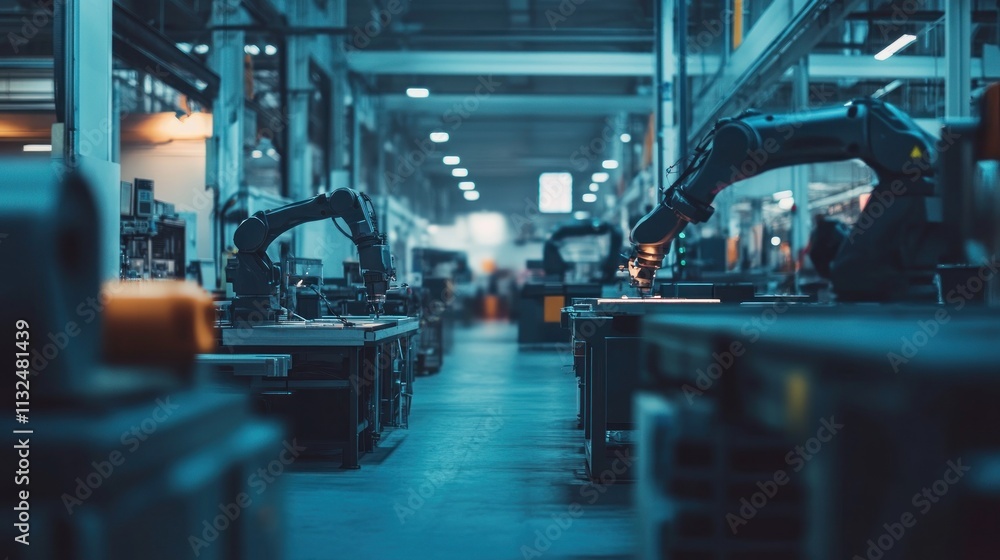 Fototapeta premium Industrial Automation: Robotic Arms in a Modern Factory
