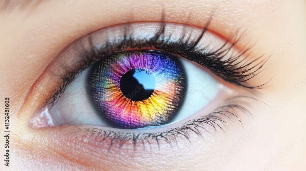 Fototapeta premium Vibrant Rainbow Iris: A Close-Up of a Human Eye
