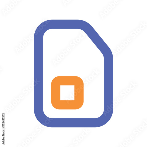 A simple graphic depicting an orange circle within a blue bordered rectangle resembling a file or data storage icon.