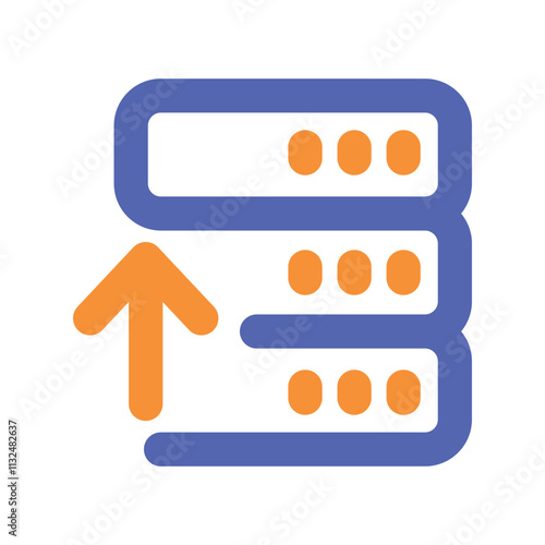 A simple graphic depicting data file upload progress with progress bars and an upward arrow.