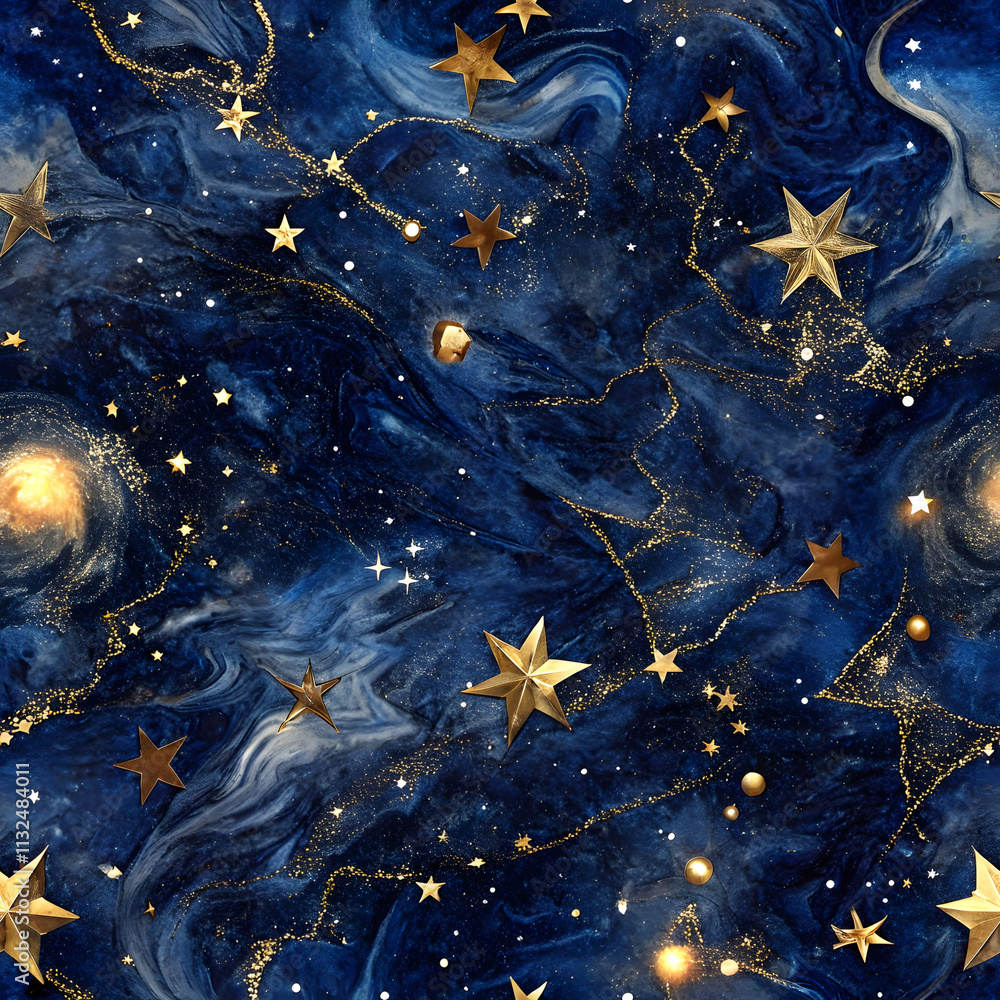 Fototapeta premium Seamless Midnight Blue Marble with Starlit Metallic Accents. Midnight Blue Marble with Starlit and Metallic Details