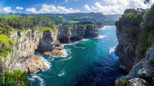 Waves crash dramatically against coastal cliffs scenic viewpoint nature landscape awe-inspiring environment coastal cliffs experience