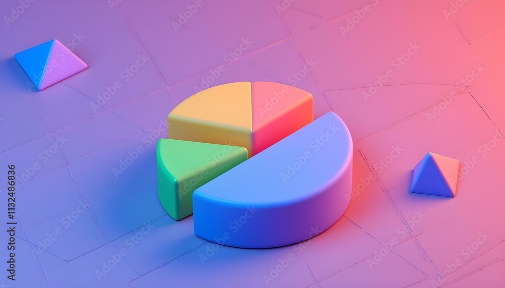 Obraz premium 3D render of a chart icon with a colorful pie chart overlay on a digital grid background that adds depth, emphasizing the three-dimensional aspect create with ai