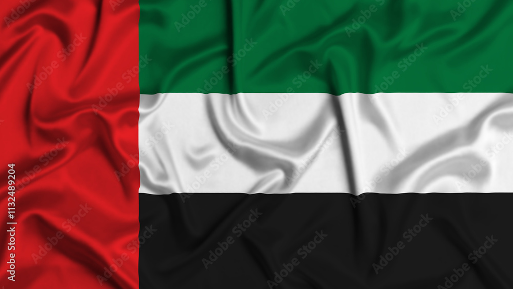 Obraz premium United Arab Emirates UAE silk flag waving in the wind background