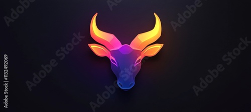 Neon Bull Head Logo Vibrant Gradient Design on Black Background, Modern, Minimalist Branding.