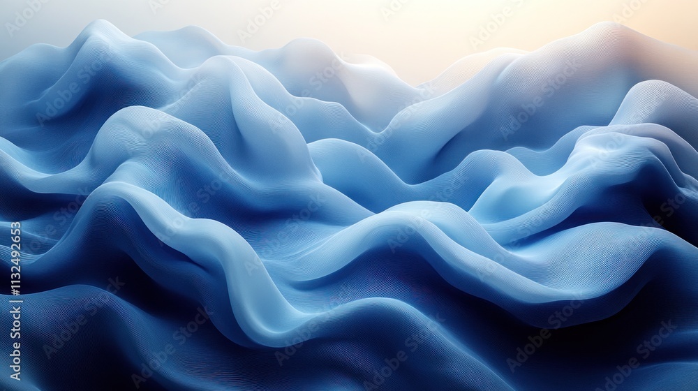 Fototapeta premium Abstract blue fabric waves, flowing textile texture background.