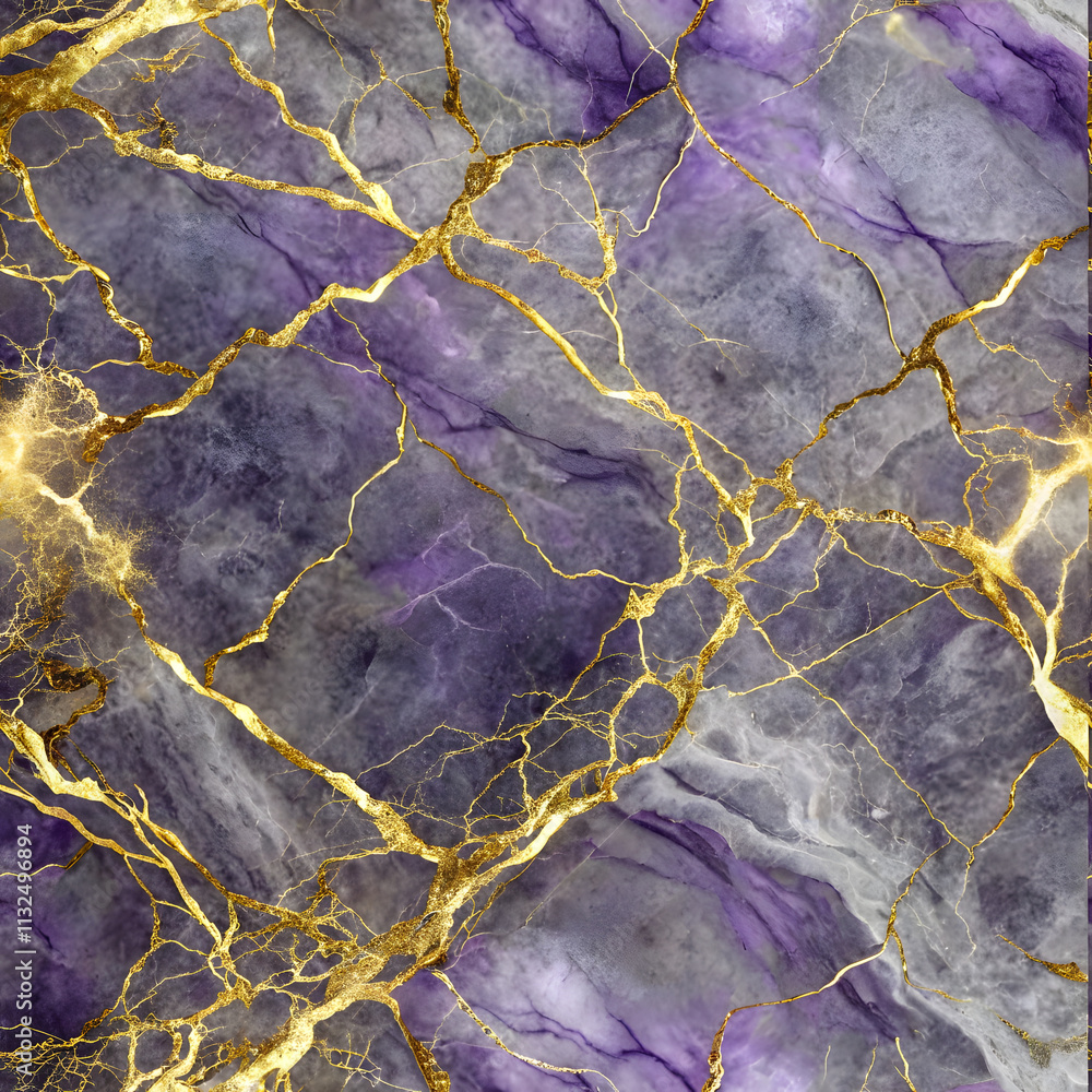 Fototapeta premium Seamless Purple-Gray Gradient Marble with Abstract Golden Lines. Purple-Gray Gradient Marble with Golden Lines