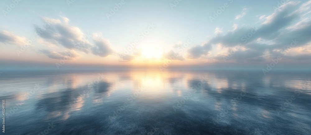Obraz premium Serene sunset reflected on calm water, creating a peaceful and tranquil atmosphere.