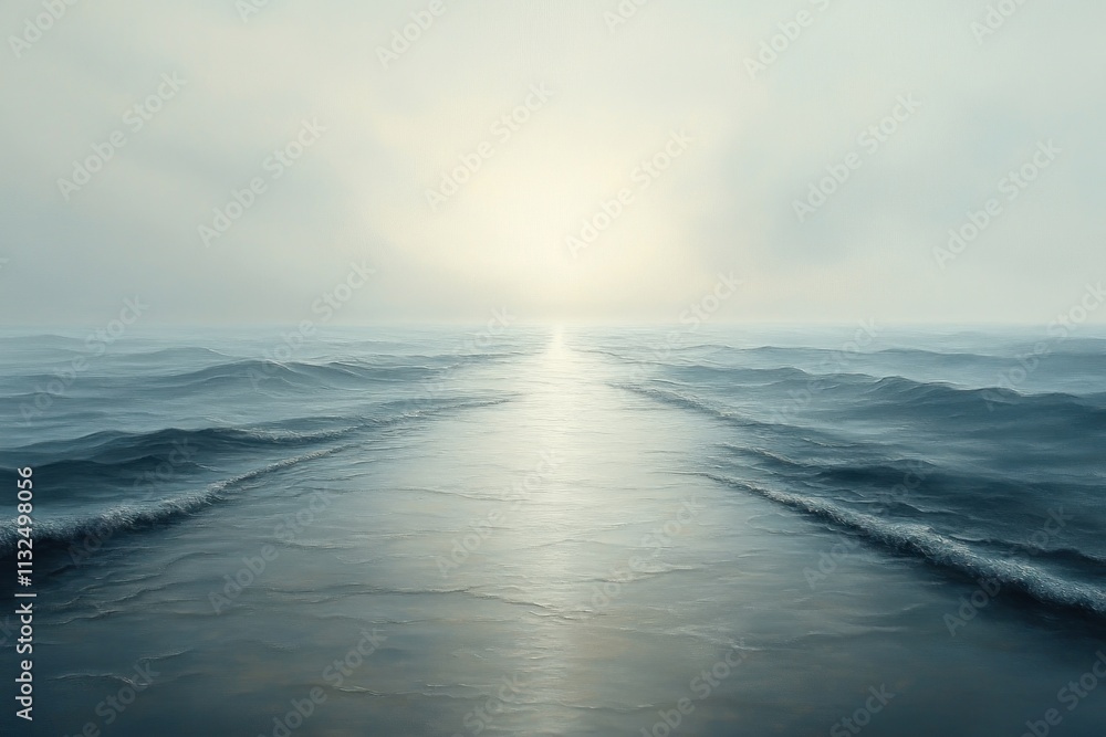 Fototapeta premium Calm ocean waves at sunrise with a path of light.