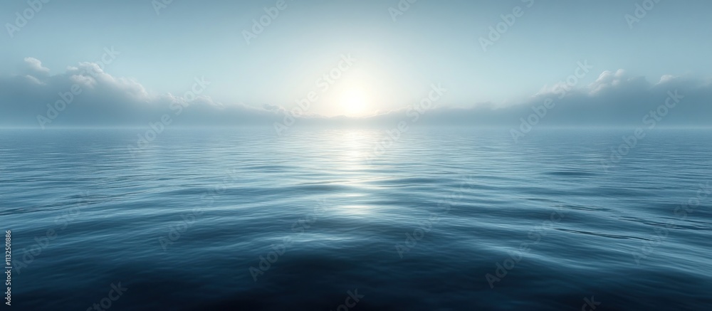Obraz premium Serene ocean sunrise with misty horizon.