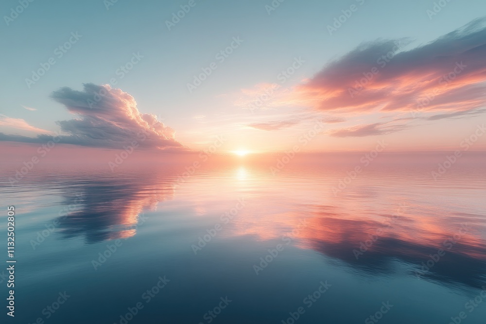 Fototapeta premium Serene sunset over calm ocean, reflecting vibrant colors in the water.