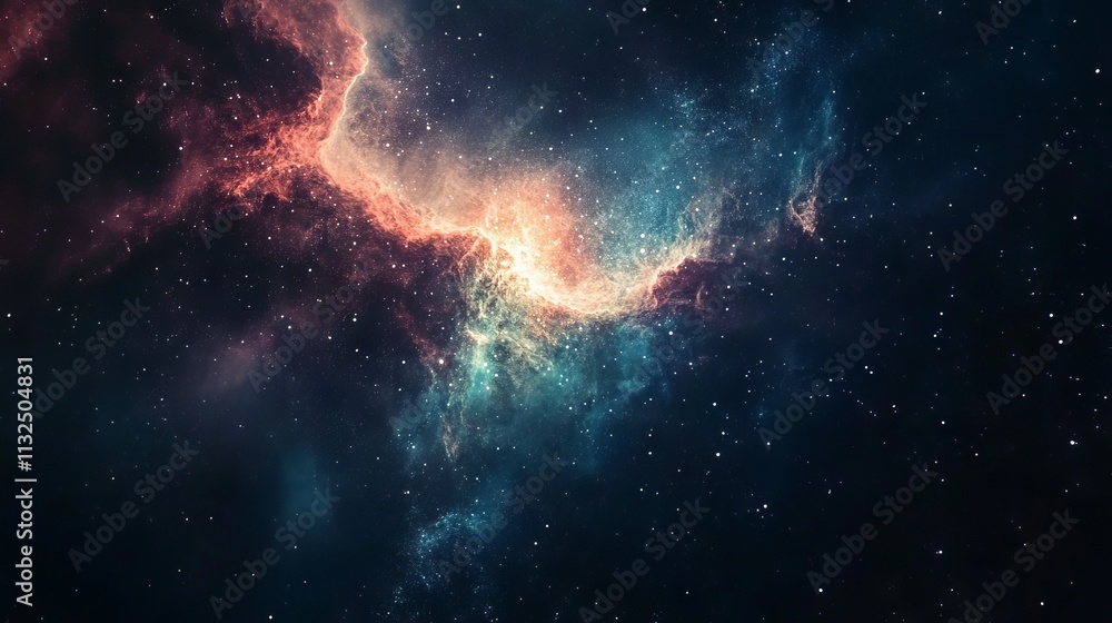 Fototapeta premium Stunning vibrant nebula in the vast depths of deep space surrounded by twinkling stars, colorful cosmic cloud formation, interstellar gas and dust, majestic astronomical phenomenon in outer galaxy