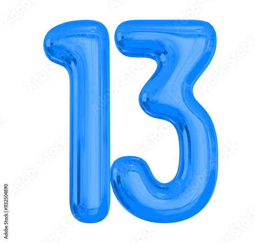 Number 13 Blue Balloon 3D photo