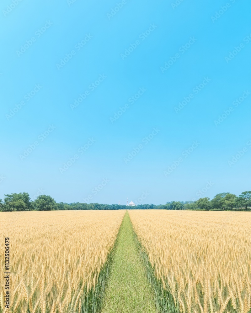 Obraz premium Aerial View of Wheat Field and Rashtrapati Bhavan - Symbolizing Growth and Governance on Good Governance Day, Thanksgiving, and Independence Day