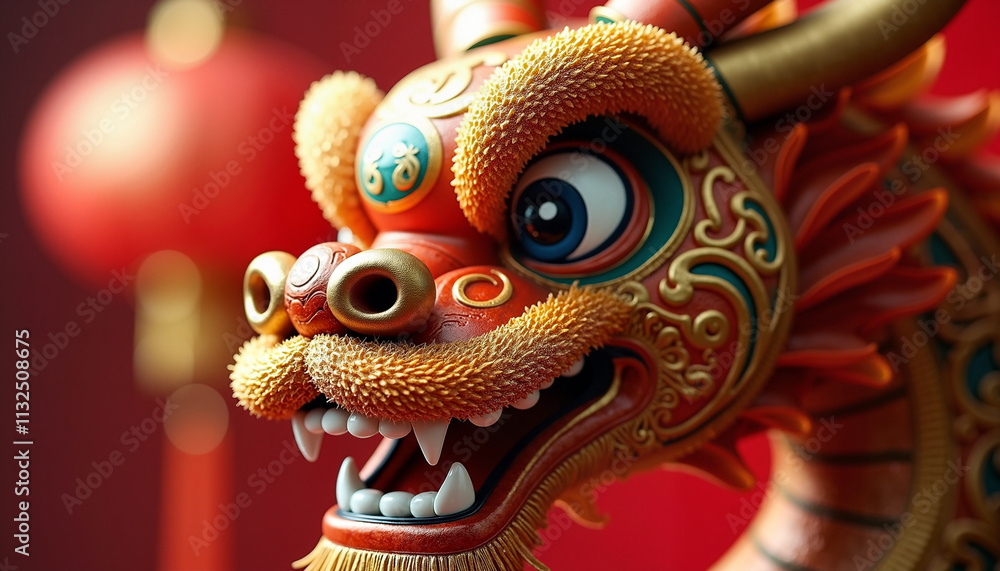 Obraz premium Colorful Chinese dragon statue with festive background for Chinese New Year