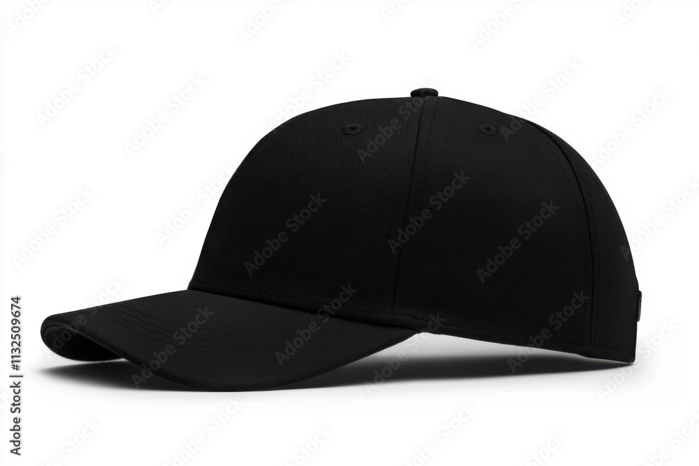 Fototapeta premium Black baseball cap displaying its classic and sporty design on white background