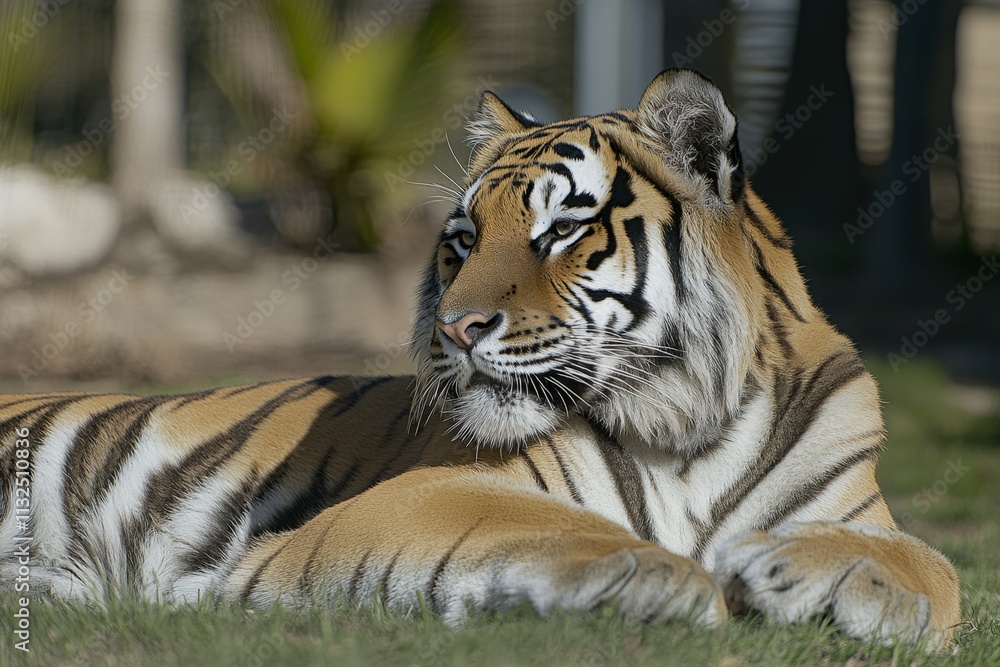 Fototapeta premium Close-up of a tiger a powerful and evocative photo of this wild animal. which conveys a sense of strength and royalty.. Beautiful simple AI generated image