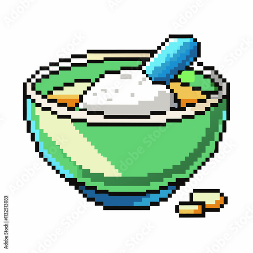 Retro Pixel Art Cereal Bowl with Spoon   Vintage 8 Bit Style